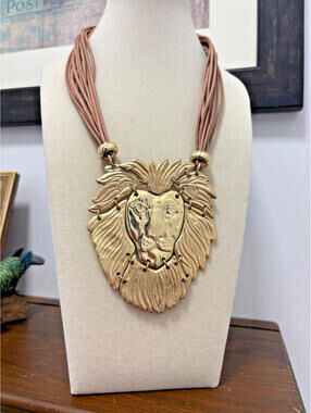 St. Thomas Gold Tone Articulated Lion Head Multi Rope Cord Statement Necklace 16